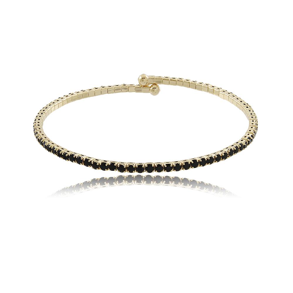 Tarnish Resistant, Nickel free and Hypoallergenic for Sensitive skin, Apparel and Accessories, Jewelry, Bracelets Black Crystals Flexible Bracelet Finished in 18K Yellow Gold Women Jewelry 86028