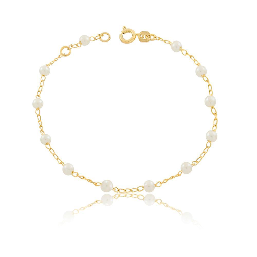 Tarnish Resistant, Nickel free and Hypoallergenic for Sensitive skin, Apparel and Accessories, Jewelry, Bracelets Pearl Bracelet Finished in 18K Yellow Gold Women Jewelry 86036