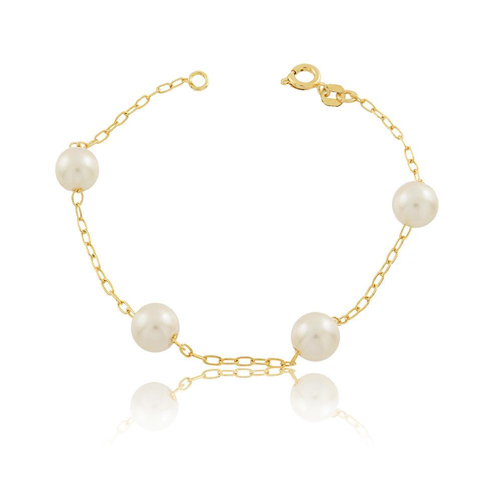 Tarnish Resistant, Nickel free and Hypoallergenic for Sensitive skin, Apparel and Accessories, Jewelry, Bracelets 4 Pearls Bracelet Finished in 18K Yellow Gold Women Jewelry 86041