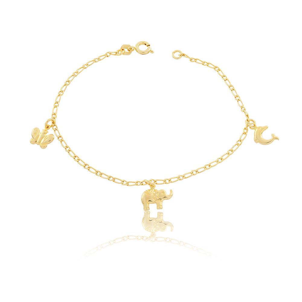 Tarnish Resistant, Nickel free and Hypoallergenic for Sensitive skin, Apparel and Accessories, Jewelry, Bracelets Butterfly, Elephant and Dauphin Charms Bracelet Finished in 18K Yellow Gold Women Jewelry 86045