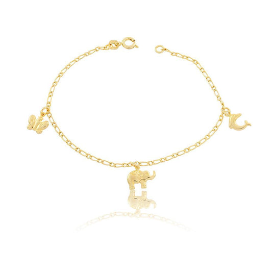 Tarnish Resistant, Nickel free and Hypoallergenic for Sensitive skin, Apparel and Accessories, Jewelry, Bracelets Butterfly, Elephant and Dauphin Charms Bracelet Finished in 18K Yellow Gold Women Jewelry 86045