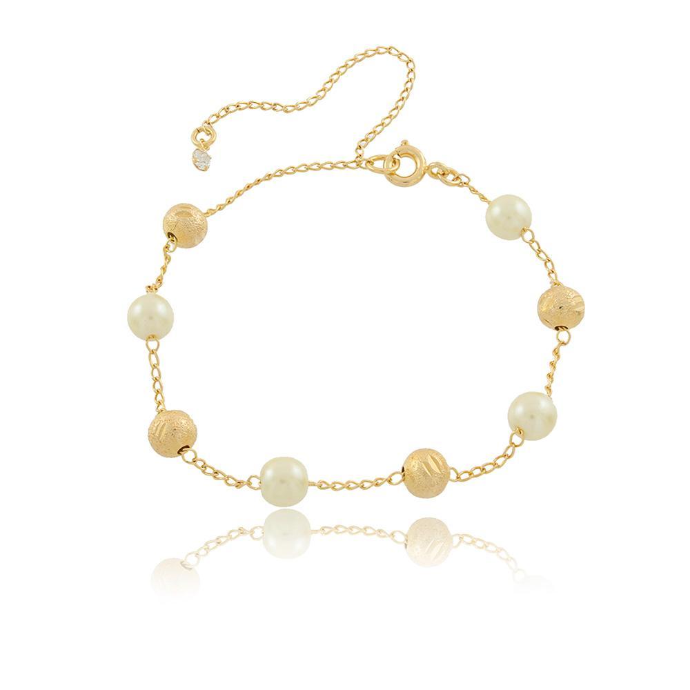 Tarnish Resistant, Nickel free and Hypoallergenic for Sensitive skin, Apparel and Accessories, Jewelry, Bracelets Pearl and Sphere Bracelet Finished in 18K Yellow Gold Women Jewelry 86048