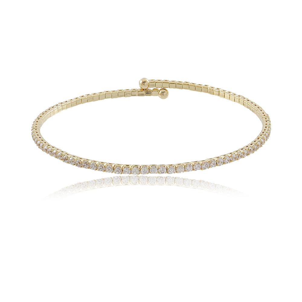 Tarnish Resistant, Nickel free and Hypoallergenic for Sensitive skin, Apparel and Accessories, Jewelry, Bracelets Clear Crystals Bracelet Finished in 18K Yellow Gold Women Jewelry 86060