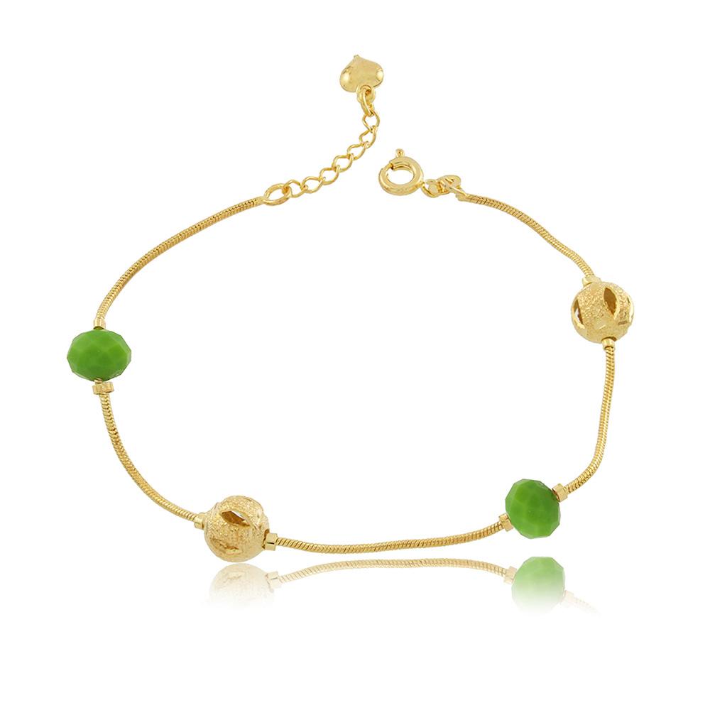 Tarnish Resistant, Nickel free and Hypoallergenic for Sensitive skin, Apparel and Accessories, Jewelry, Bracelets Spheres and Crystals Bracelet Finished in 18K Yellow Gold Women Jewelry 86065 Green