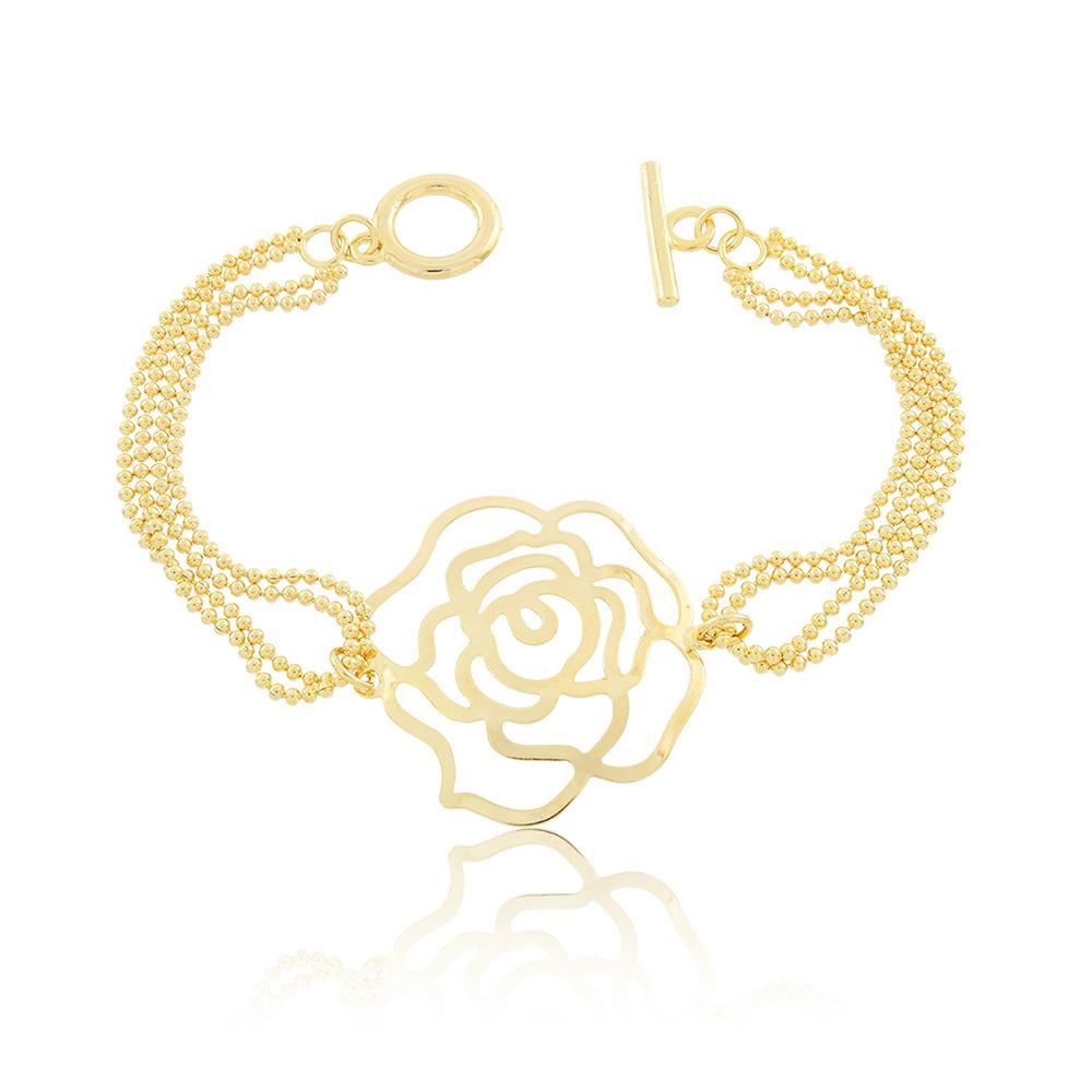 Tarnish Resistant, Nickel free and Hypoallergenic for Sensitive skin, Apparel and Accessories, Jewelry, Bracelets Rose 4 Layers Chain Bracelet Finished in 18K Yellow Gold Women Jewelry 86066