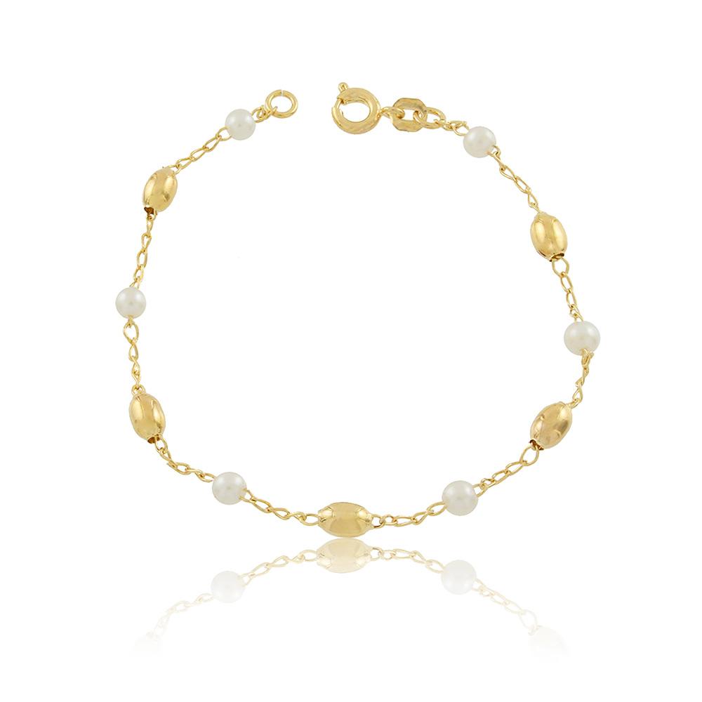 Tarnish Resistant, Nickel free and Hypoallergenic for Sensitive skin, Apparel and Accessories, Jewelry, Bracelets Pearls and Oval Spheres Bracelet Finished in 18K Yellow Gold Women Jewelry 86071