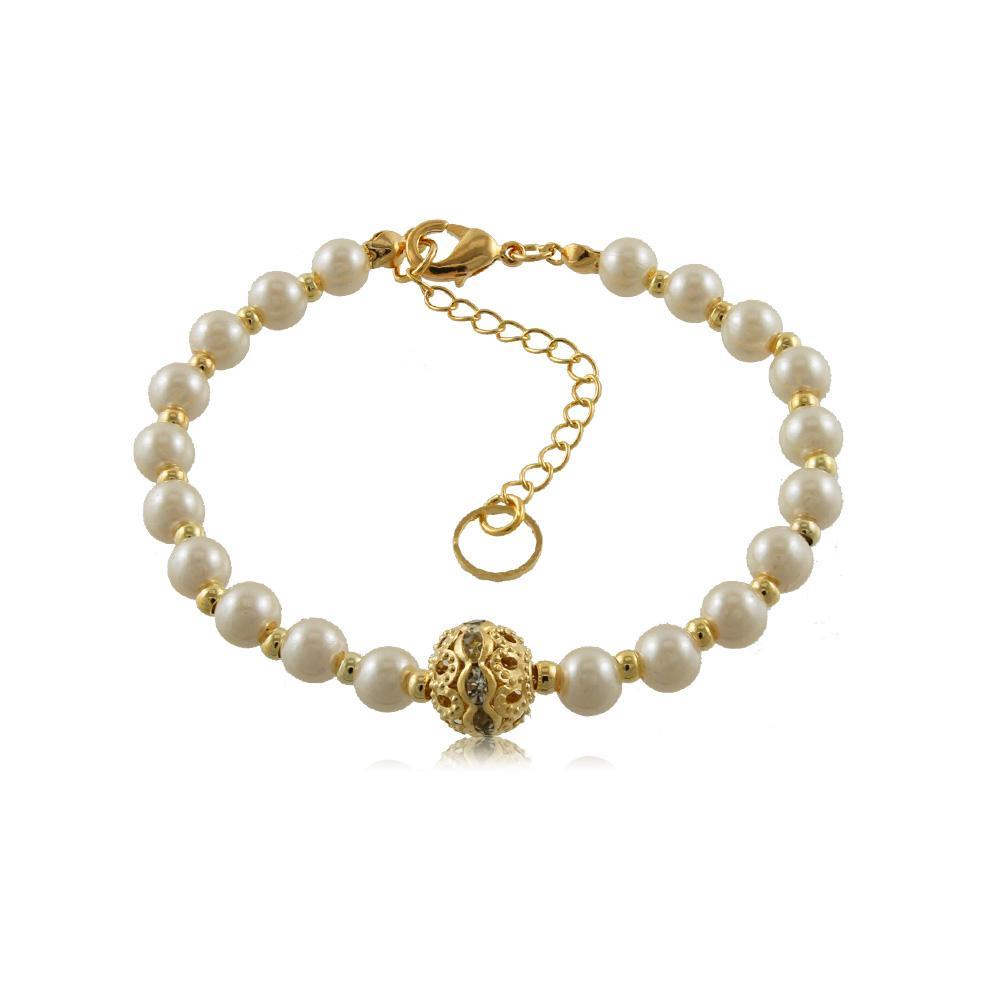 Tarnish Resistant, Nickel free and Hypoallergenic for Sensitive skin, Apparel and Accessories, Jewelry, Bracelets Pearl Bracelet Finished in 18K Yellow Gold Women Jewelry 86105